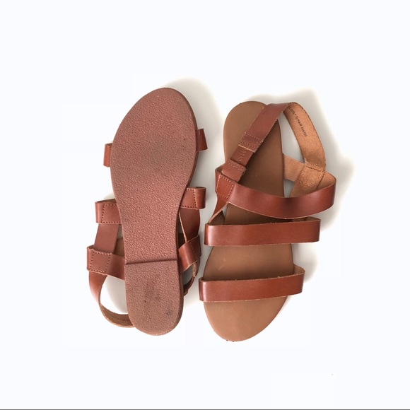 Strappy Tan Cognac Leather Sandals with Back Strap - Picture 4 of 5
